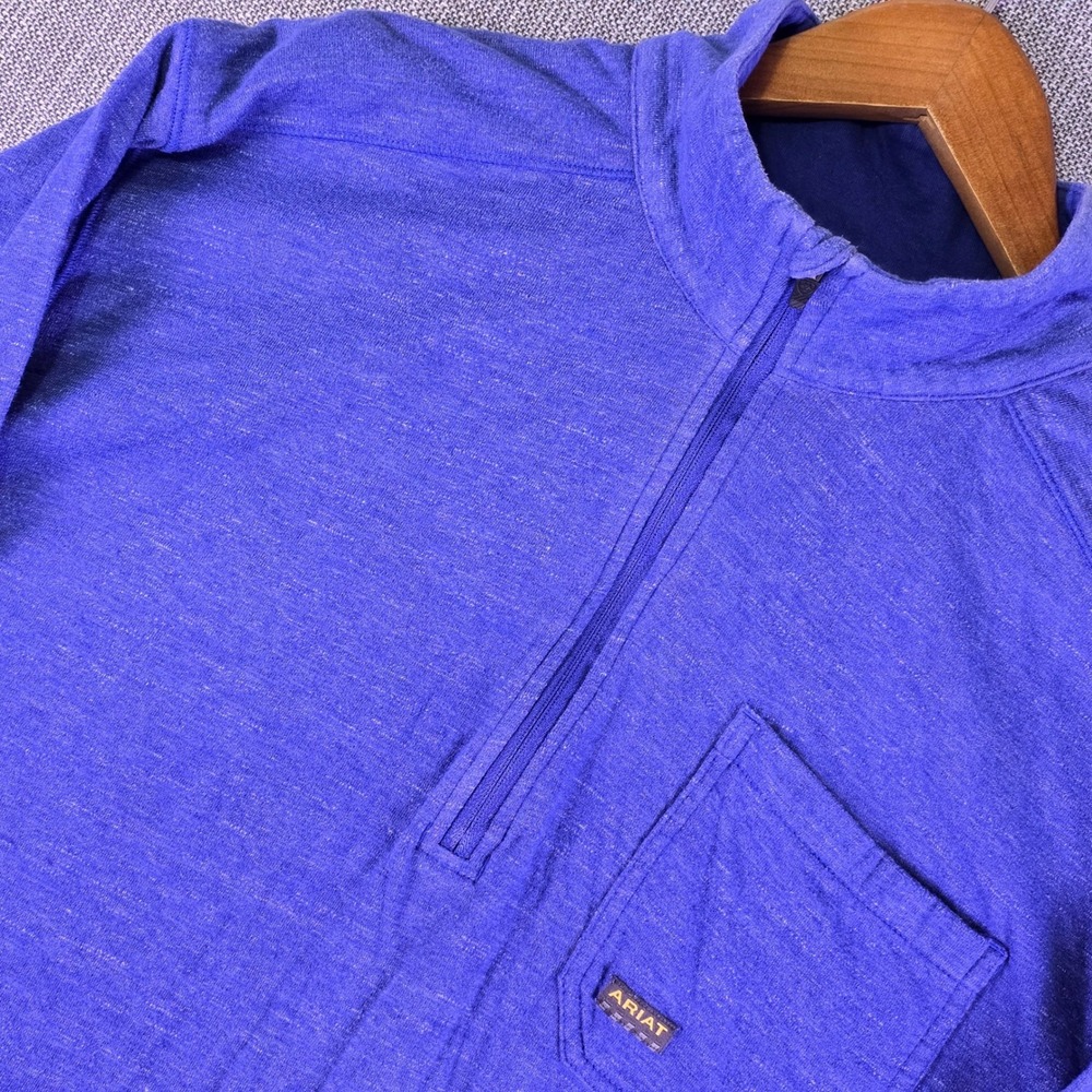 Ariat Rebar Foundation 1/4 Zip Shirt Mens Large Blue Long Sleeve Workwear Rugged